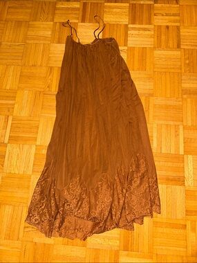 We are HAH Brown Lace-Hem Women's Maxi Dress